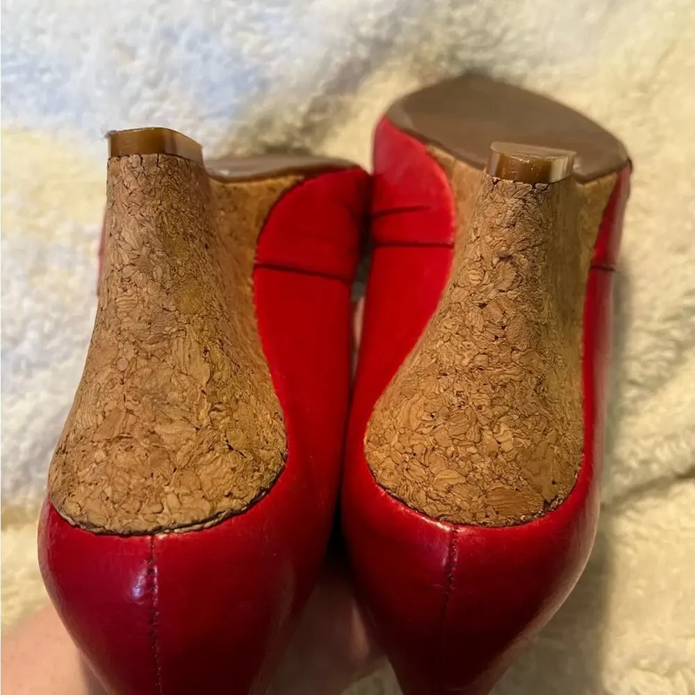 MIZ MOOZ BY‎ GAZITH Red Leather Peep Toe Cork Wedges Sandals Sz 6 Retro